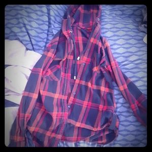 A plaid button up pullover